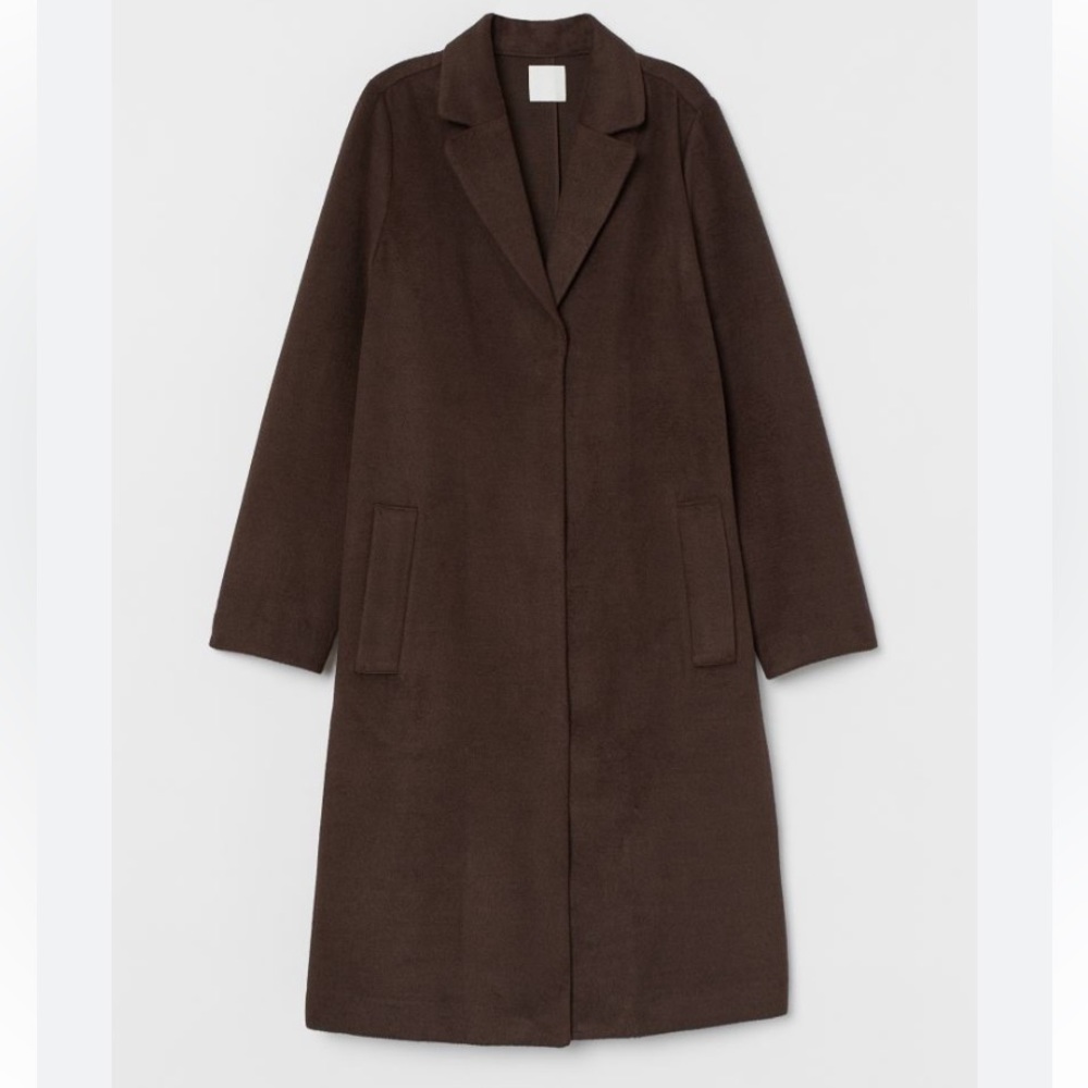 EUC H&M STRAIGHT CUT LONG BROWN FITTED JACKET COAT SZ 4 XS